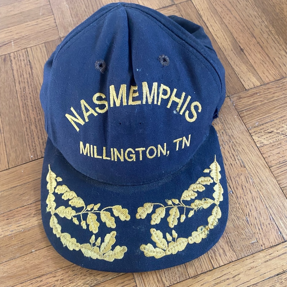 Vintage US Navy NAS Memphis Hat Bancroft Military Cap Gold Leaf Brim Snapback